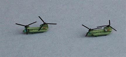 A sharply cast &amp; painted pair of helicopters to suit 1/1250 Albatros Royal Navy ship models.