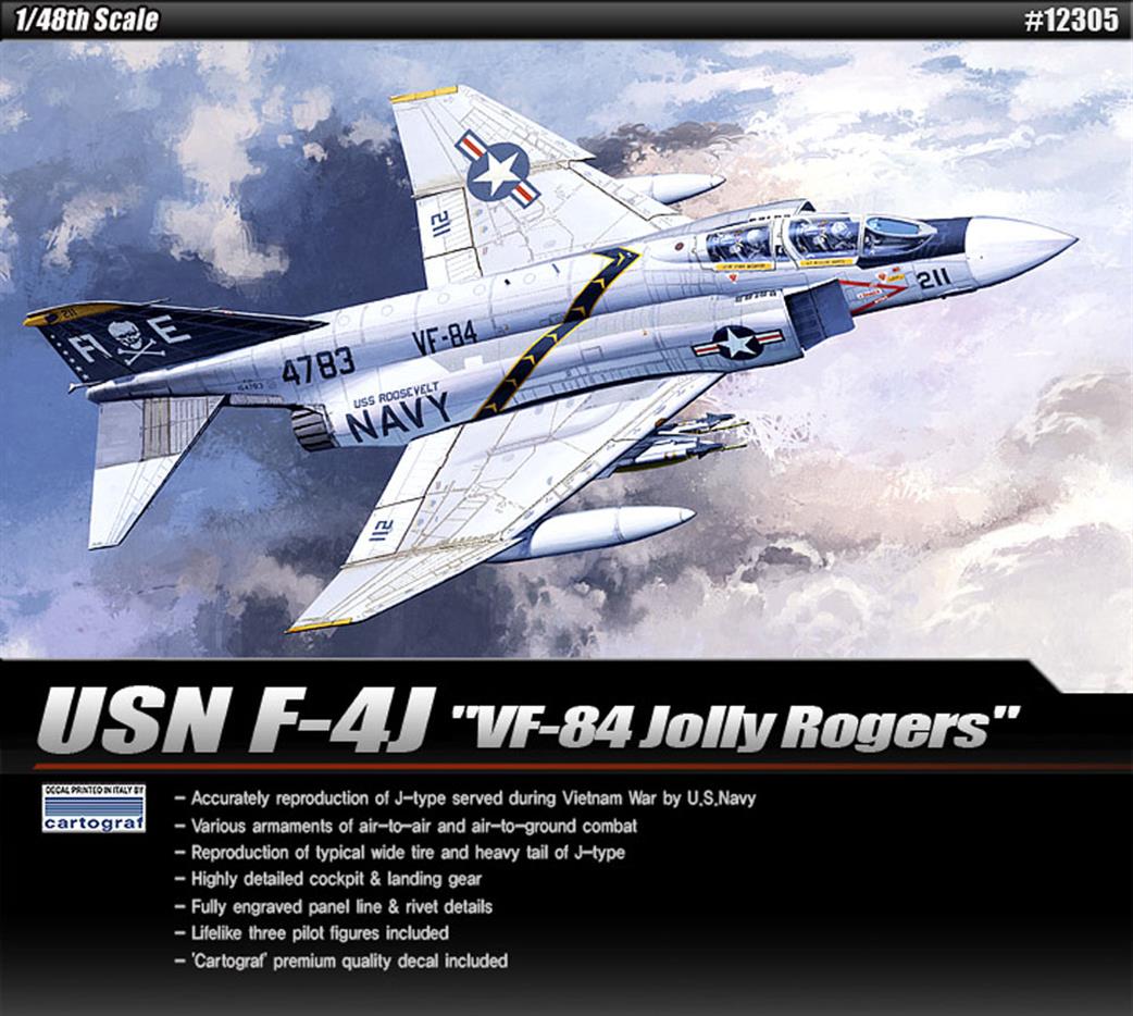 Academy 1/48 12305 USN F-4J Phantom VF-84 Jolly Rogers Jet Fighter kit
