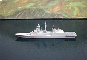A 1/1250 scale metal model of Anrea Doria, D553, an Italian Destroyer as she was in 2014. Andrea Doria is the first new model for 1250 Ships (formerly California Models). They have re-introduced their Italian Navy ships updated to their 2014 configuration. The models are made for them by Rhenania, so quality is absolutely guaranteed. The TF003N model replaces the TF003 (2009 version) of the joint project with France that produced the Forbin class of which these are variants. The models are based on Rhenania's KLA-X models of Forbin &amp; Chevalier Paul, also available from Antics when they are in production (see also Ciao Duilio).