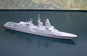 A 1/1250 scale waterline metal model, fully painted and assembled, of Ciao Duilio. This Andrea Doria-class destroyer is modelled in its current form with all its 2013 revisions. Based on the French Forbin-class destroyers, they are optimised for AA defence of a task force built round the aircraft carrier, Conte di Cavour.
