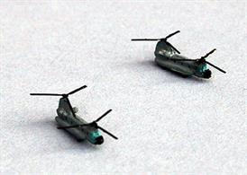 Two troop transport helicopters for modern Dutch warship 1/1250 models.