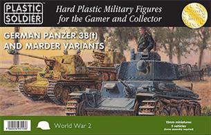 5 x 15mm Panzer 38Ts. Each sprue has options to also build a Marder SdKfz 139 or Marder SdKfz 138 Ausf H self propelled tank destroyer and has 9 crew figures