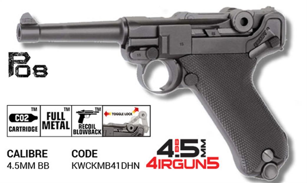 KWC Cybergun  KWCKMB41DHN Luger P08 4.5mm Co2 Air Pistol