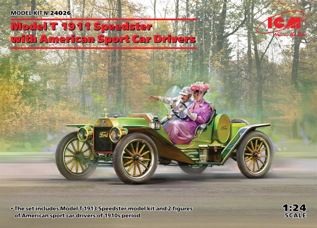 ICM 1/24 24026 Model T 1913 Speedster with American Sport Car Driver Figures