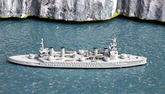 French armoured cruisers were larger than other nations because they were designed as commerce raiders rather than scouts for a battlefleet. This model is a standard Navis model with plastic topmasts to be fitted by the purchaser and they were not removed from the box for the photograph.