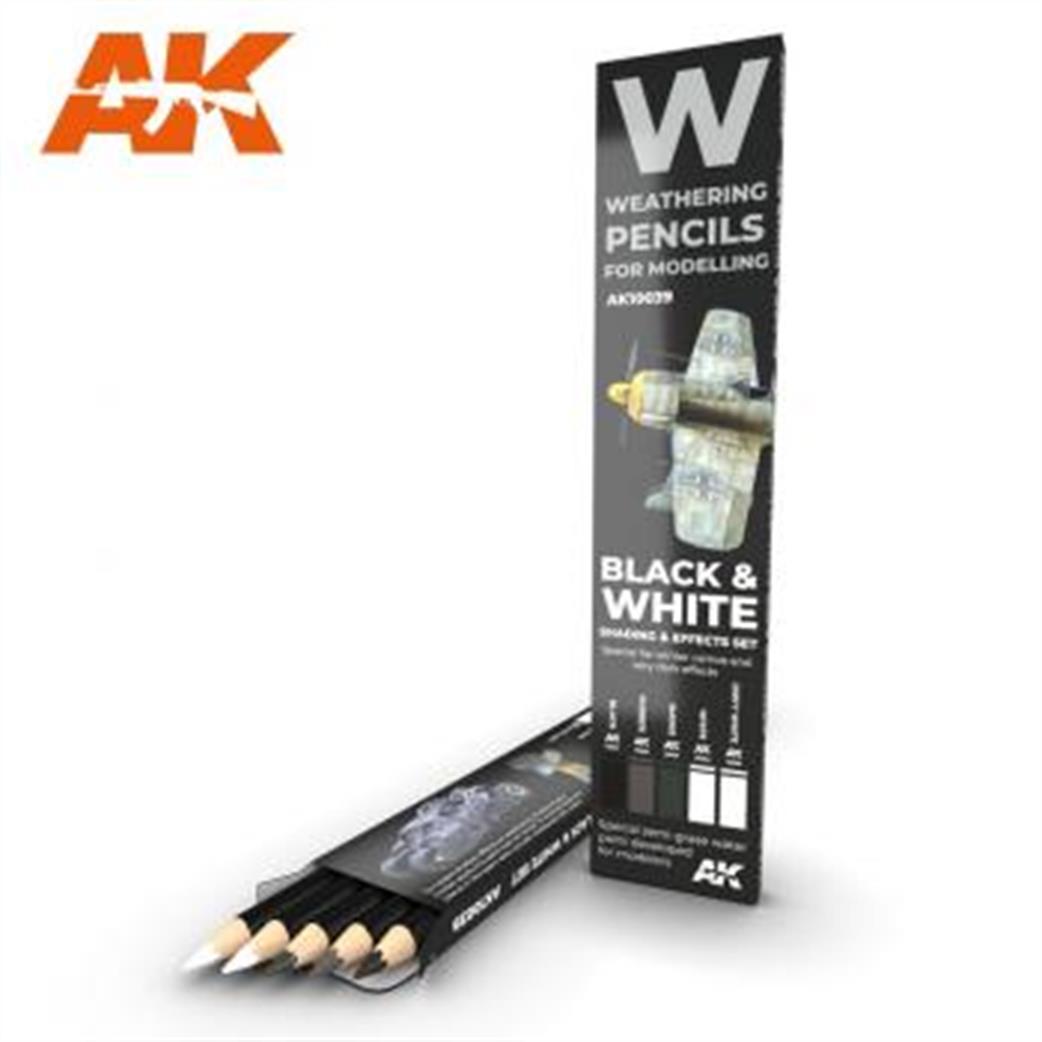 AK Interactive  AK10039 Black & White Weathering Pencils Set
