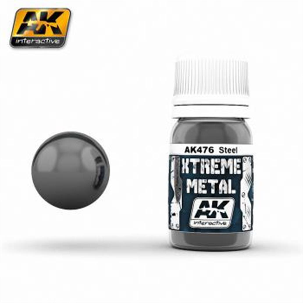 AK Interactive  AK476 Extreme Metal Steel Paint Airbrush Ready 30ml