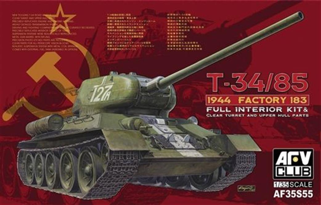 AFV Club 1/35 AF35S55 T-34/85 Model 1944 Factory Number 183 Russian WW2 Tank Kit