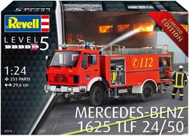 Revell 1/24th 07516 Mercedes Benz 1625 TLF 24/50 Limited Edition KitThe tank fire engine (= TLF) based on the Mercedes-Benz 1625 (16 t, 250 hp) and with a 5000 liter extinguishing water tank was originally intended for firefighting on motorways. In the course of its long service life with numerous fire brigades, however, it has proven itself excellently in many other fire operations.