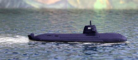 A 1/1250 scale waterline model of the Japanese Maritime Defence Force submarine Soryu, completed in 2011. A full hull model, Alk454, with separate stand and blocks is also available.