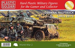 3 easy assembly 1/72nd SdKz 251/C halftracks. Each sprue comes with seven crew figures and a variety of stowage3 vehicles &amp; 24 Crew Figures.