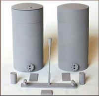 A kit to build a pair of upright storage tanks or silos. Accessories are included for an outlet stand.