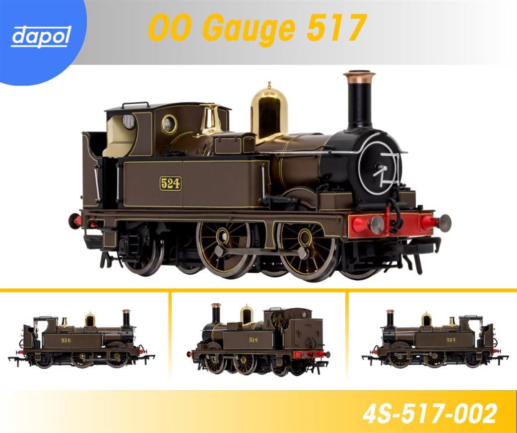 Dapol OO 4S-517-002 GWR 524 517 Class 0-4-2T GWR Lined Chocolate Brown