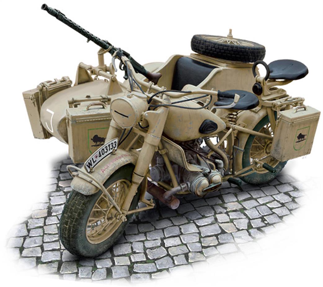 Italeri 7403 German Military BMW R75 Motorbike with Sidecar Plastic Model Kit 1/9
