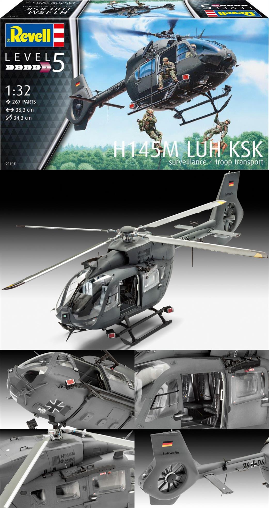 Revell 04948 H145M LUH KSK Surveillance & Troop Transport Helicopter Kit 1/32