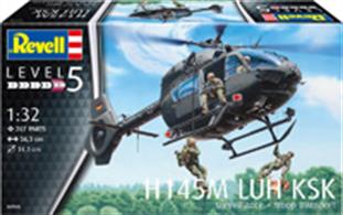 Revell 1/32 H145M LUH "KSK" Surveillance &amp; Troop Transport Helicopter Kit 04948Number of Parts 267Glue and paints are required