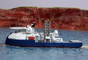 Island Constructor Multi Purpose Offshore Vessel and is the forth in the Ulstein X-Bow series and is modelled by Rhenania in a 1/1250th diecast model RJ153