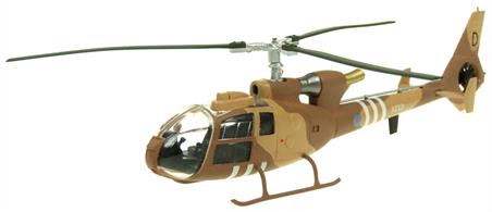 Aviation 1/72 Westland Gazelle British Army XZ321 Operation Granby Helicopter Model AV72-24005The Arospatiale Gazelle originated in a French Army requirement for a lightweight utility helicopter. The design quickly attracted British interest, leading to a development and production share out agreement with British company Westland Helicopters. The deal, signed in February 1967, allowed the production in Britain of 292 Gazelles and 48 Arospatiale Pumas ordered by the British armed forces, in return Arospatiale were given a work share in the manufacturing programme for the 40 Westland Lynx naval helicopters for the French Navy. This was the first helicopter to carry a Fenestron or fantail, which allows considerable noise reduction. Also, the rotor blades were made of composite materials, a feature now widely used in modern helicopters.