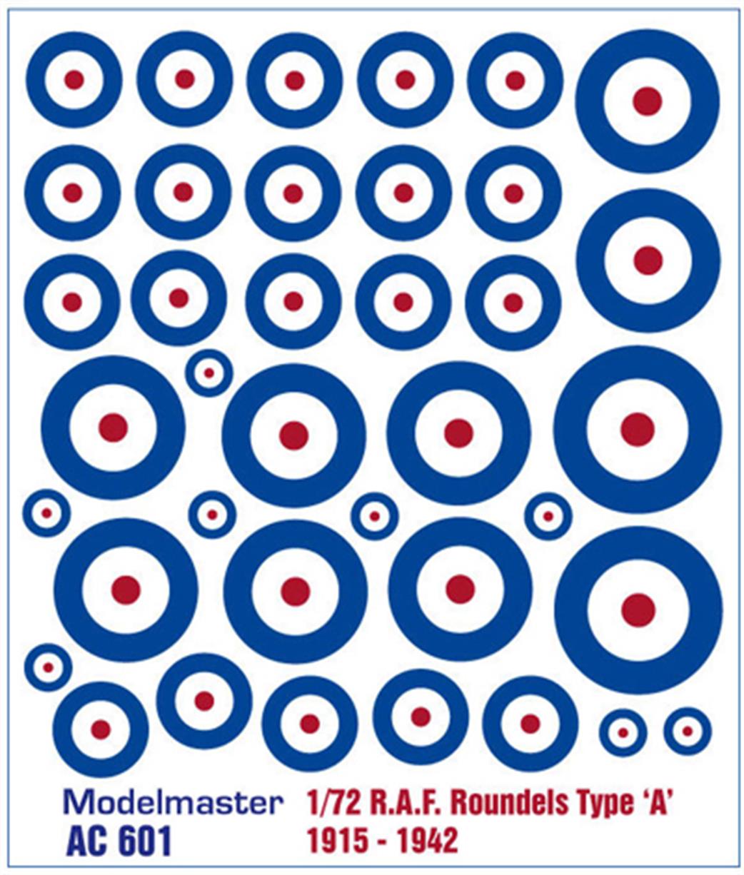 Modelmaster Decals 1/72 AC 601 RAF Roundels Type A 1915-1942 Waterslide Decals
