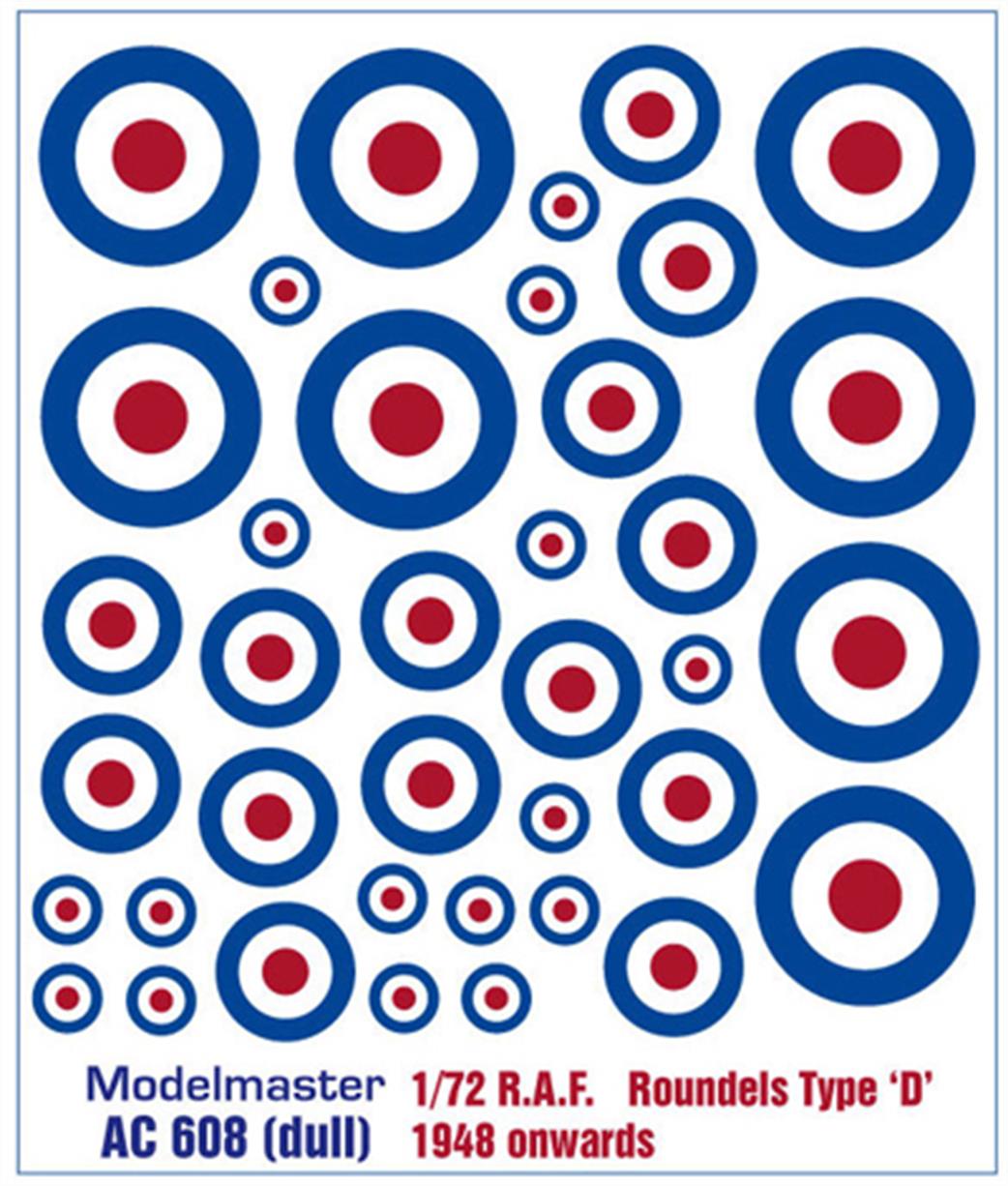 Modelmaster Decals 1/72 AC 608 RAF Roundels Type D 1948 Onwards Waterslide Decals