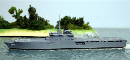 A 1/1250 scale model of Shimokita, a Japanese Maritime Defence Force dock landing ship completed in 2002.