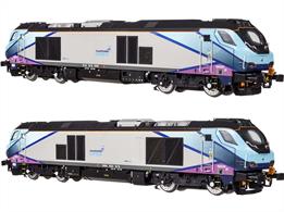 Detailed model of DRS class 68 diesel locomotive 68026 in Transpenine Express livery.Transpenine express hire several of the DRS class 68 locomotives, with 68019-68034 equipped for use with CAF mark 5A passenger coach sets.This Dapol model features a heavy diecast chassis with centrally mounted motor with flywheels for smooth running. The finely moulded body has many separately fitted detail parts and etched nameplates are provided to cover the printed name detail. The directional lighting is independently controllable, allowing a range of lighting effects.