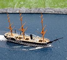 A 1/1250 scale metal model of HMS Revenge, a steam-powered wooden ship of the line. This type of ship has rarely been modelled in this scale before.
