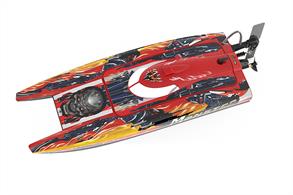 JOYSWAY MONSTER CATAMARAN BRUSHLESS RACING BOAT RTR SPECIFICATIONS Hull Length: 500 mm Total Length: 570 mm Width: 195 mm Weight: 860g(model only) Hull Material: PlasticMolded with colorful painting decal stickers
