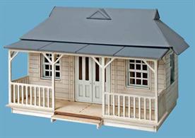 Pack contains 1 laser cut wooden pavilion building with plastic roof, door and window parts. Also suitable for use as a light railway station building, waiting room, cafe, summer house etc. Requires glue and paint to complete. Footprint approx 80mm x 60mm