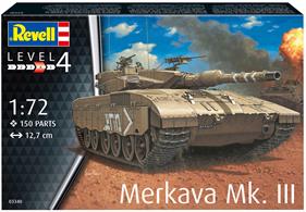 Model kit of the Merkava Mark III. It was introduced in December 1989 and was the most frequently used tank of the IDF (Israel Defence Force) Front. detailed model kit rotatable turret 3 machine guns with ammunition boxes
