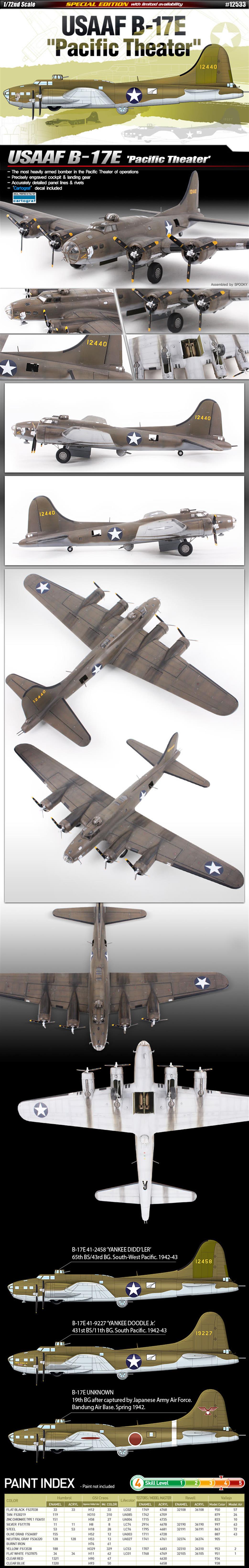 Academy 1/72 12533 USAAF B-17E WW2 American Pacific Theater Bomber Kit