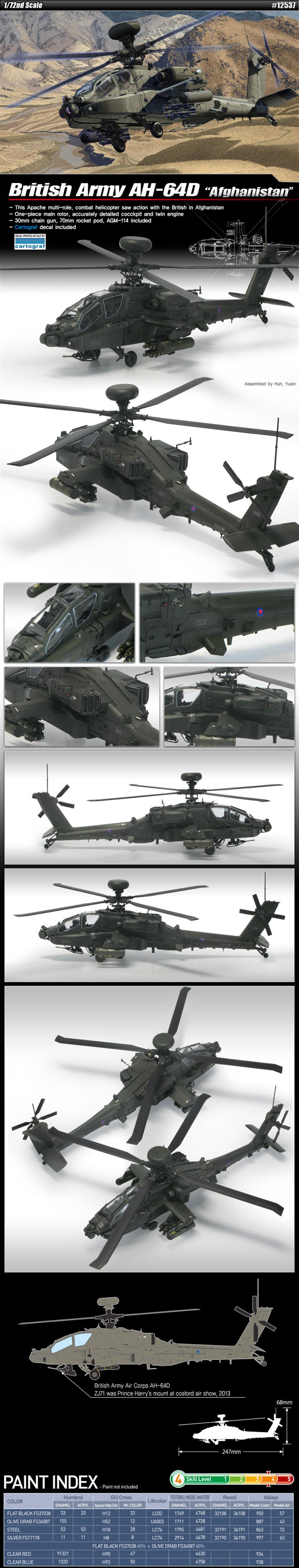 Academy 1/72 12537 AH-64D British Army Afghanistan Helicopter Kit