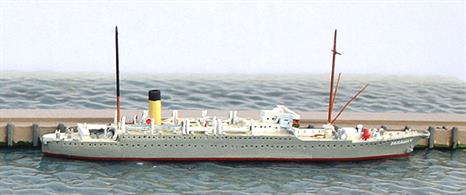 A 1/1250 scale metal model of Faraday, Siemens Brothers of Woolwich cable laying ship from 1924. This fully assembled and painted model is new for 2016.