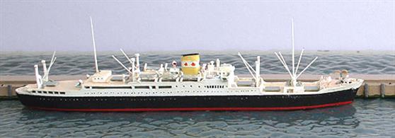 A 1/1250 scale metal model of Lavoisier, one of 8 "Savant-class" passenger &amp; freight liners  for the french company throughout the 1950s. In 1961, she was re-named Riviera Prima and converted to a cruise ship. In 1964, she became Viking Princess but in 1966, she caught fire in the Caribean and was so badly damaged that she was scrapped in Bilbao.