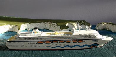 A 1/1250 scale metal model of the Aida Blu, a family cruise ship for the German market.