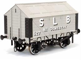 A new detailed model of a 7 plank sided covered lime wagon with peaked corrugated iron roof based on RCH 1887 design specifications in service with the Steetley Lime &amp; Basic Company, lettered S L B. Due to the specialised design for the load carried these vans ran on into the 1950s before being replaced with more modern wagons.This new design add to the range and specification of O gauge ready to run wagons, featuring a diecast chassis for added weight and compensation beams for smooth running.British Manufacturing. Dapol plan to be producing these models from their factory unit in Chirk.