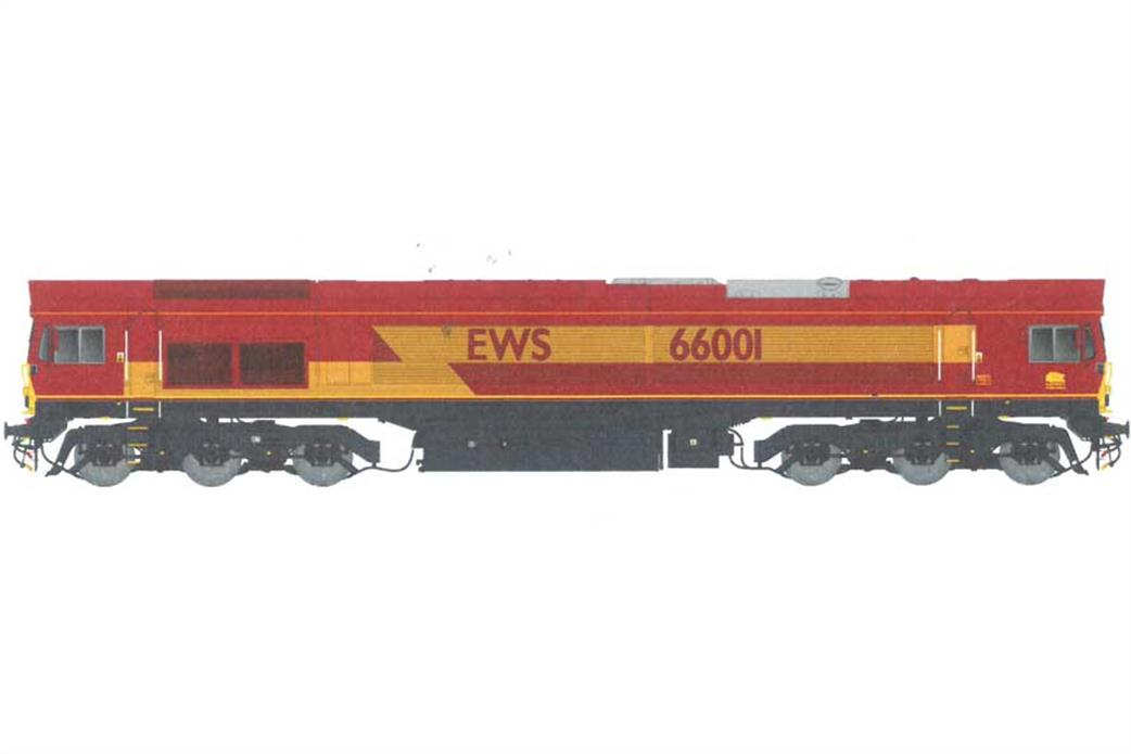 Dapol O Gauge 7D-066-001 EWS 66001 EMD Class 66 Diesel Locomotive EWS Maroon & Gold Livery