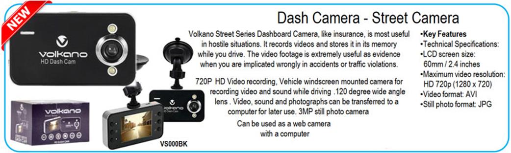 Volkano VS000BK Dash Camera Street Camera