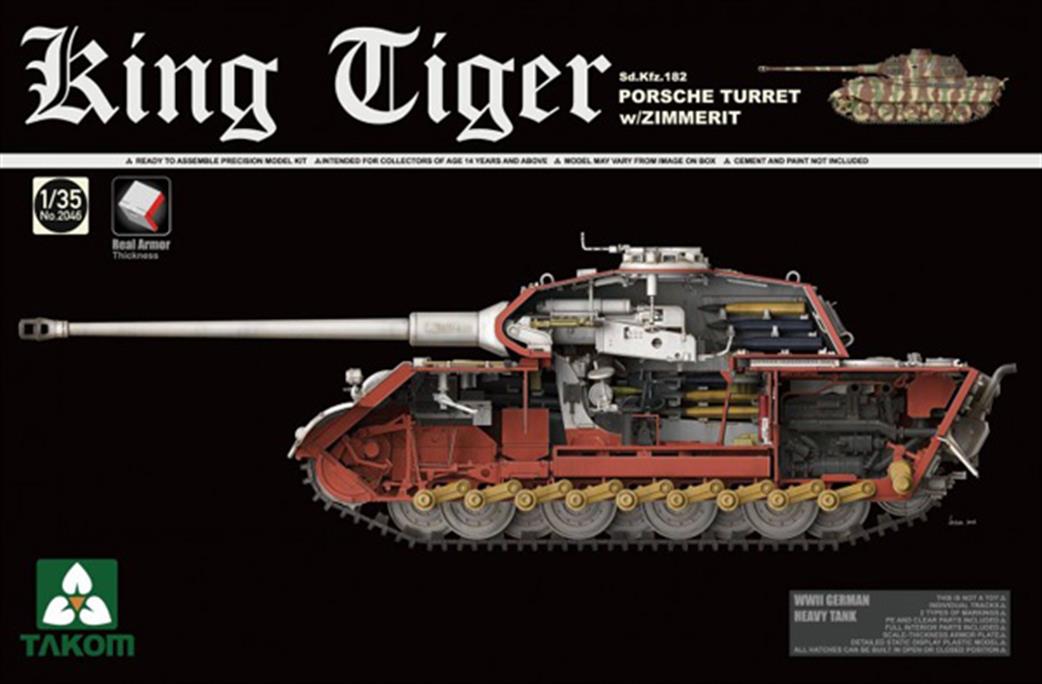 Takom 1/35 2046 German King Tiger Sd.Kfz182 Porsche Turret with Zimmerit Tank Kit
