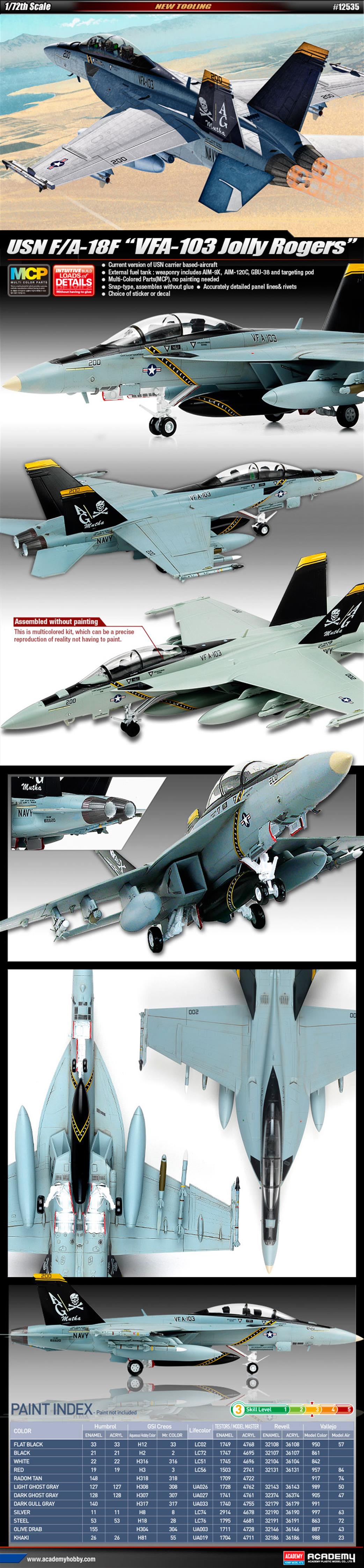 Academy 1/72 12535 F/A-18F USN VF-103 Jolly Rogers Aircraft kit