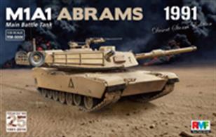 Rye Field Model RM-5006 1/35 Scale US Main Battle Tank M1A1 Abrams 1991 Gulf WarThe kit includes both photo etch and clear plastic parts in addition to the crisp plastic mouldings. Decals and instructions accompany the kit.Glue and paints are required 