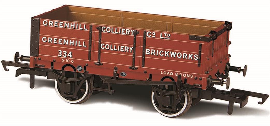 Oxford Rail OO OR76MW4008  4 Plank Mineral Wagon Greenhill Colliery No.334