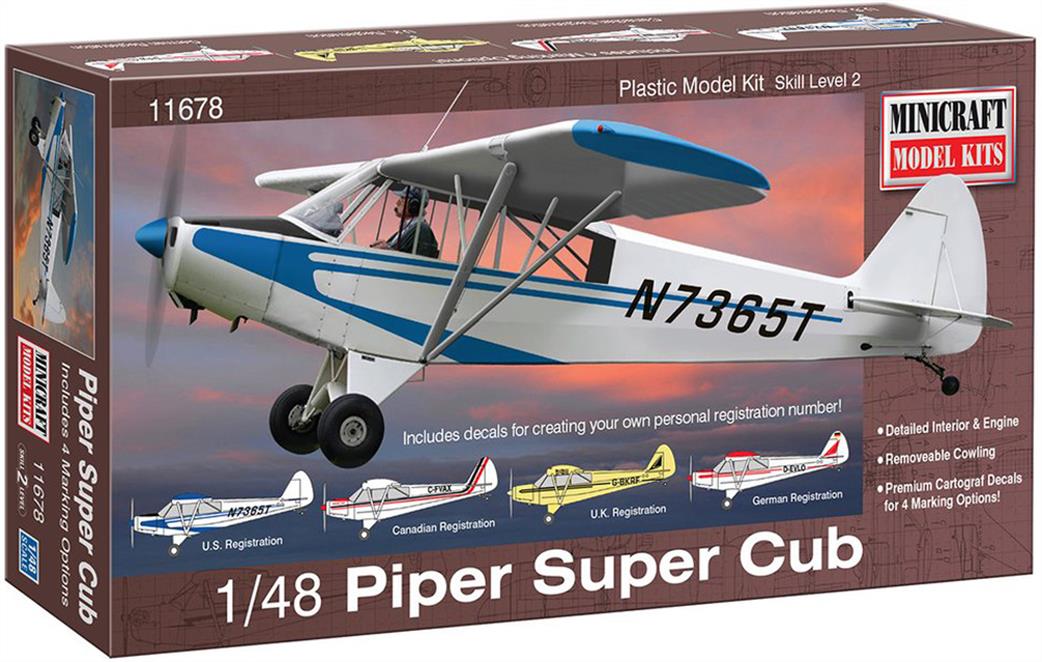 Minicraft Plastics 1/48 11678 Piper Super Cub Civial Aircraft Kit