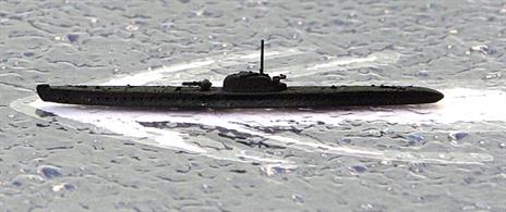 A 1/1250 scale metal model, painted in camouflage green, of the Minerve-class French submarine, Pallas. Pallas differed slightly from her sisterships (also available from Antics) and she was scuttled at Oran in 1942.