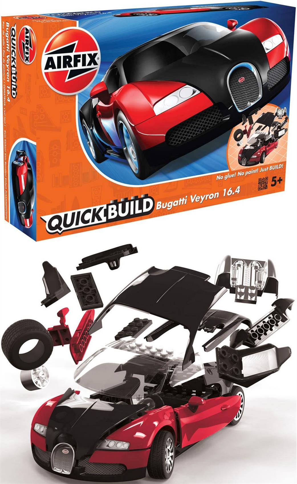 Airfix  J6020 Quickbuild Bugatti Veyron Black & Red Clip together Block Model