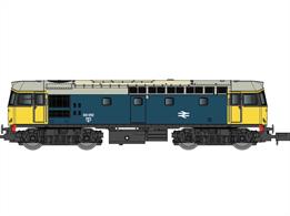 A Gaugemaster Collection model.Detailed N gauge model of BR class 33 locomotive 33012 in it's unique 'large logo' style blue livery with wrap-around yellow ends reaching back to the cab doors.