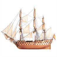Splendid 1:90 scale model of the Spanish ship San Juan Nepomuceno, boat whose origin is located in Cantabria. It belonged to the Spanish Armada between 1766 and 1805, and it had 74 cannons. It was captured in Trafalgar by the British. The model includes all the pieces needed to complete the model: wood, metal, thread, sails... You can build it with step-by-step instructions.