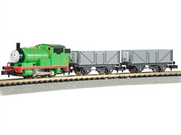 The Troublesome Trucks are needed for a hauling job and Percy is there to make sure the work gets done without the trucks causing too much mischief!This ready-to-run electric train set comes complete with Percy the Small Engine, Troublesome Truck #1, Troublesome Truck #2, and a 24" circle of nickel silver Bachmann E-Z Track® with mains power transformer and train speed controller.