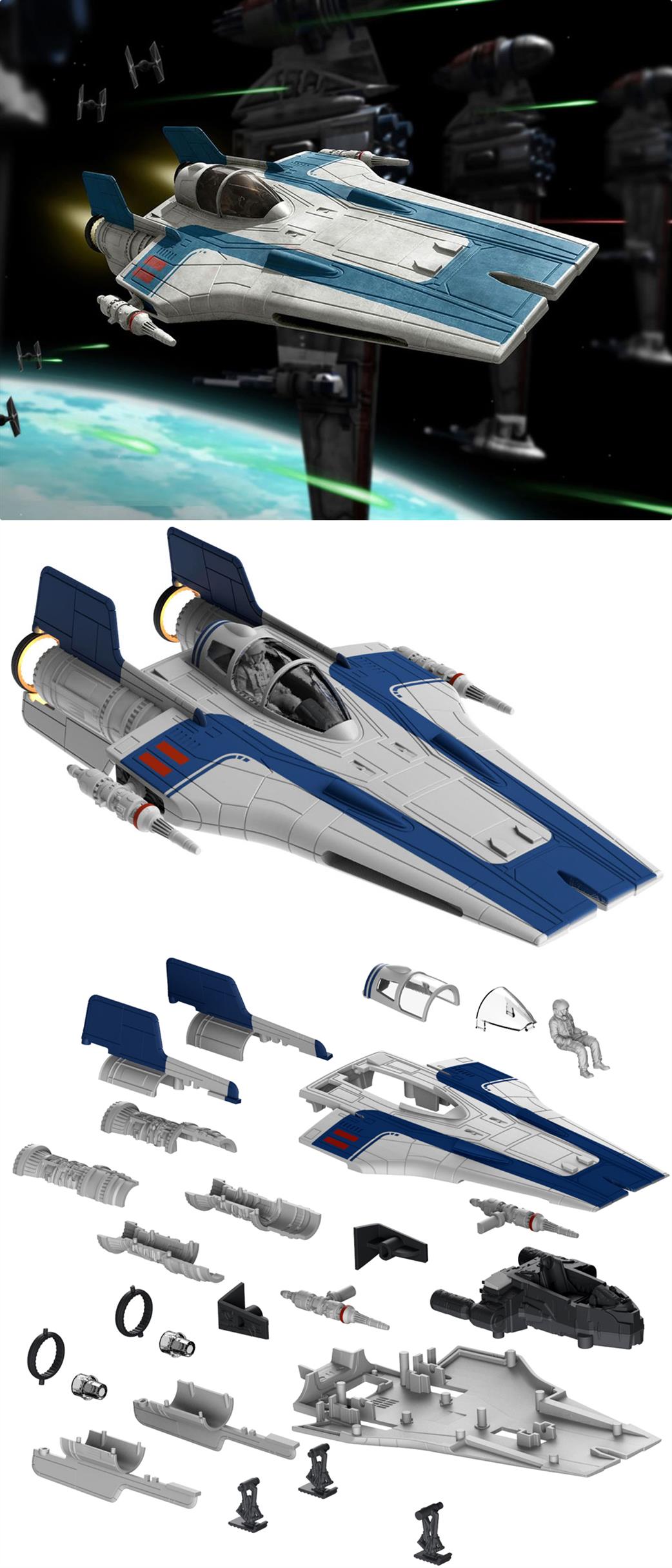 Revell 1/44 06762 Resistance A-Wing Fighter Blue from Star Wars Episode 8 Plastic Model Kit