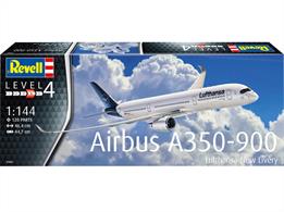 Revell 03881 1/144th Airbus A350-900 Lufthansa New Livery Airplane KitNumber of Parts 120   Length 464mm   Wingspan 447mm